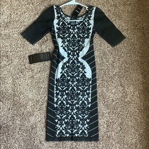 Black and Gray Jacquard Bodycon Bebe Dress